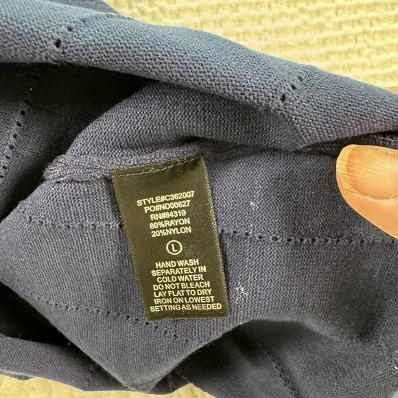 Cyrus Pointelle Scallop Trim Mock Neck Navy Tank Large NWT - Picture 10 of 11